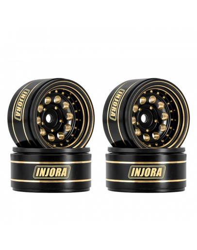 INJORA 1.0" 39g/pcs Black Brass Beadlock Wheels Negative Offset 2.65mm for 1/24 1/18 RC Crawlers (W1008)