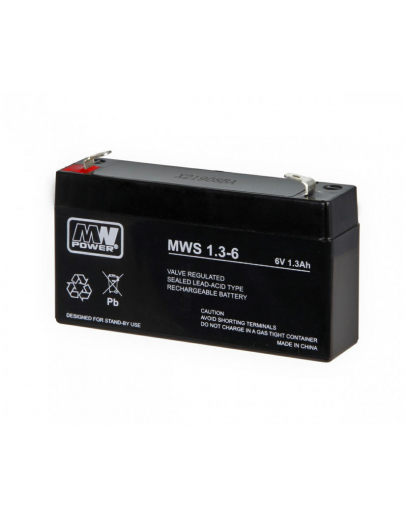 MW POWER: Pb 6V 1.3Ah gel battery (0.31kg, max. charge curr. 0.3A, max. discharge curr. 15A)