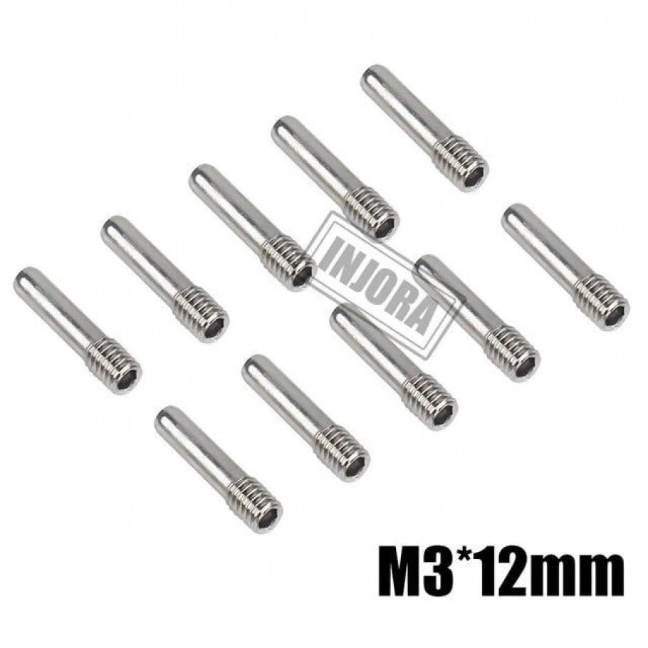 INJORA 10Pcs Stainless Steel M3*12 Headless Hexagon Driveshaft Screw Pins For 1/10 RC Crawler