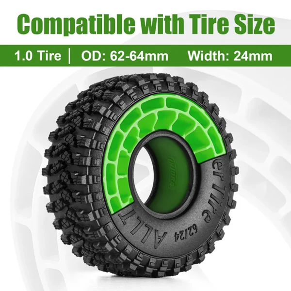INJORA 4pcs Silicone Rubber Inserts For 62-64mm*24mm 1.0" Tires (Green-Soft) - Image 6