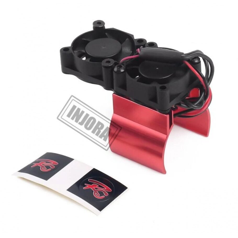 INJORA Motor Heat Sink Cooling Fan With Thermal Receptor For 1/10 RC Car (RED DOUBLE FAN) - Image 2