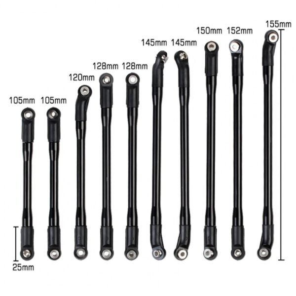 INJORA 10Pcs/Set 313mm Aluminium Links Set Plastic Rod Ends For Axial SCX10 II 90046 (Black) - Image 3