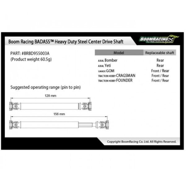 Boom Racing BADASS™ Heavy Duty Steel Center Drive Shaft 101-131mm (Pin to Pin) 1Pc [Recon G6 Certified] for Axial SMT10™ Grave Digger Monster Jam Truck - Image 7