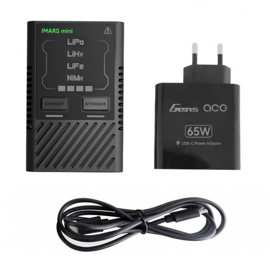 Gens Ace iMars mini G-Tech USB-C 2-4S 60W RC Battery Charger with Power Supply Adapter and Adpter Cable-EU