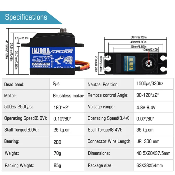 INJORA INJS235 35KG Waterproof Brushless Servo Large Torque Digital Servo (With servo arm) - Image 3