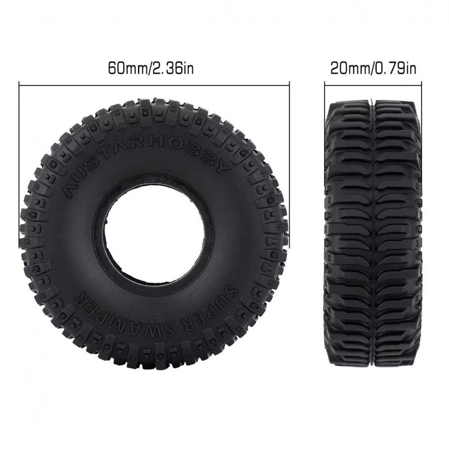 INJORA 4pcs 60*20mm 1.0" Rubber Super Swamper Mud Tires for 1/24 RC Crawler Car Wheel Axial SCX24 FMS FCX24 Enduro24 - Image 5