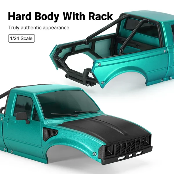 INJORA IR60-24 Pickup Hard Body for 1/24 SCX24 C10 JLU Bronco Base Camp (Green) - Image 2