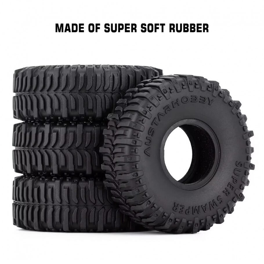INJORA 4pcs 60*20mm 1.0" Rubber Super Swamper Mud Tires for 1/24 RC Crawler Car Wheel Axial SCX24 FMS FCX24 Enduro24 - Image 3
