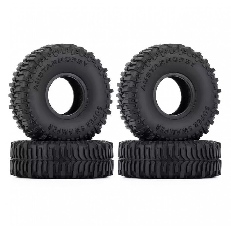 INJORA 4pcs 60*20mm 1.0" Rubber Super Swamper Mud Tires for 1/24 RC Crawler Car Wheel Axial SCX24 FMS FCX24 Enduro24
