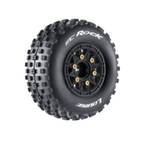 Louise RC - SC-ROCK - 1-10 Short Course Tire Set - Mounted - Soft - Black Wheels - 1-10 SC Removable Hex - 12, 14, 17mm - L-T3229SB