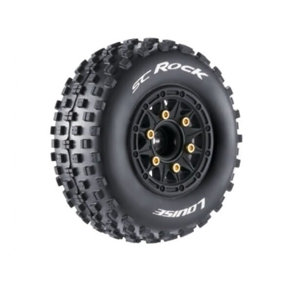 Louise RC - SC-ROCK - 1-10 Short Course Tire Set - Mounted - Soft - Black Wheels - 1-10 SC Removable Hex - 12, 14, 17mm - L-T3229SB