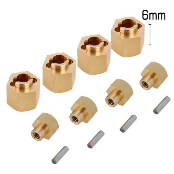 INJORA 7mm Brass Wheel Hex Hub Extenders for Axial SCX24 AX24 - Brass 6mm(+3mm)