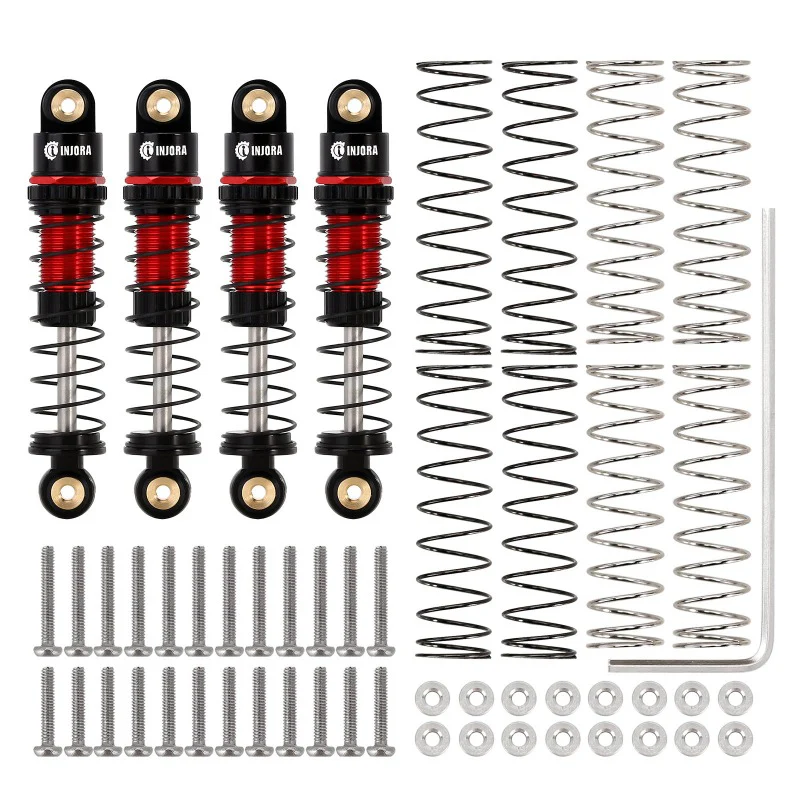 INJORA 39mm Aluminum Threaded Oil Filled Shocks For Axial SCX24 (Black-Red)