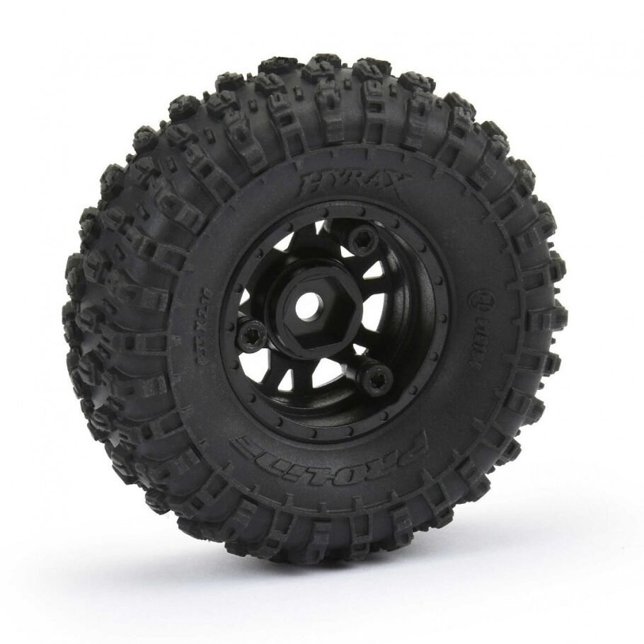 Pro-line 1/24 Hyrax Front/Rear 1.0" Tires Mounted 7mm Black Impulse (4): SCX24 - Image 4