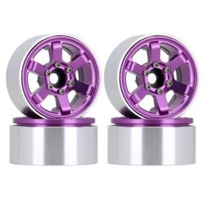 INJORA 4PCS 1.9" 6-Spokes CNC Aluminum Beadlock Wheel Rims For 1/10 RC Crawler (Purple)