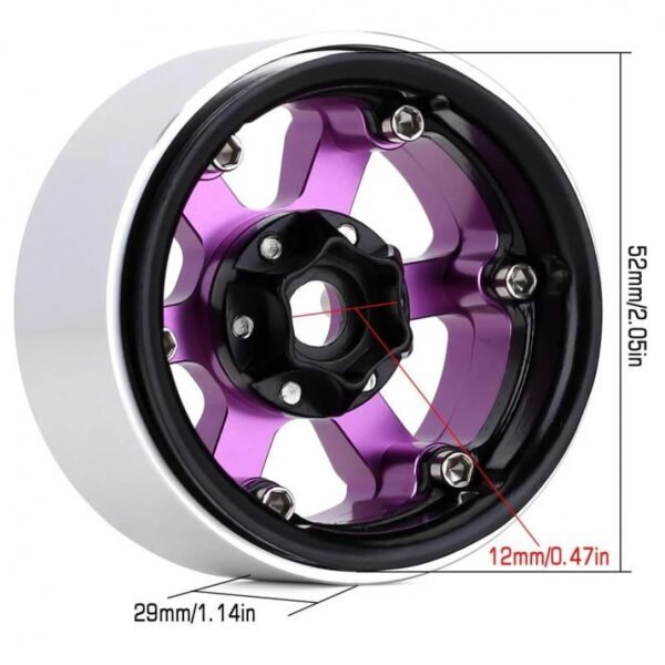 INJORA 4PCS 1.9" 6-Spokes CNC Aluminum Beadlock Wheel Rims For 1/10 RC Crawler (Purple) - Image 4