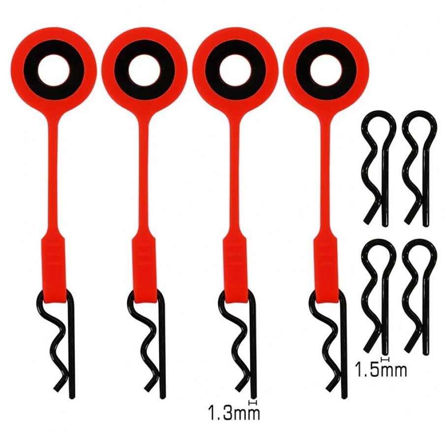 INJORA 4PCS Silicone Rubber Body Clips Retainer for 1/10 1/8 RC Car (Red A)