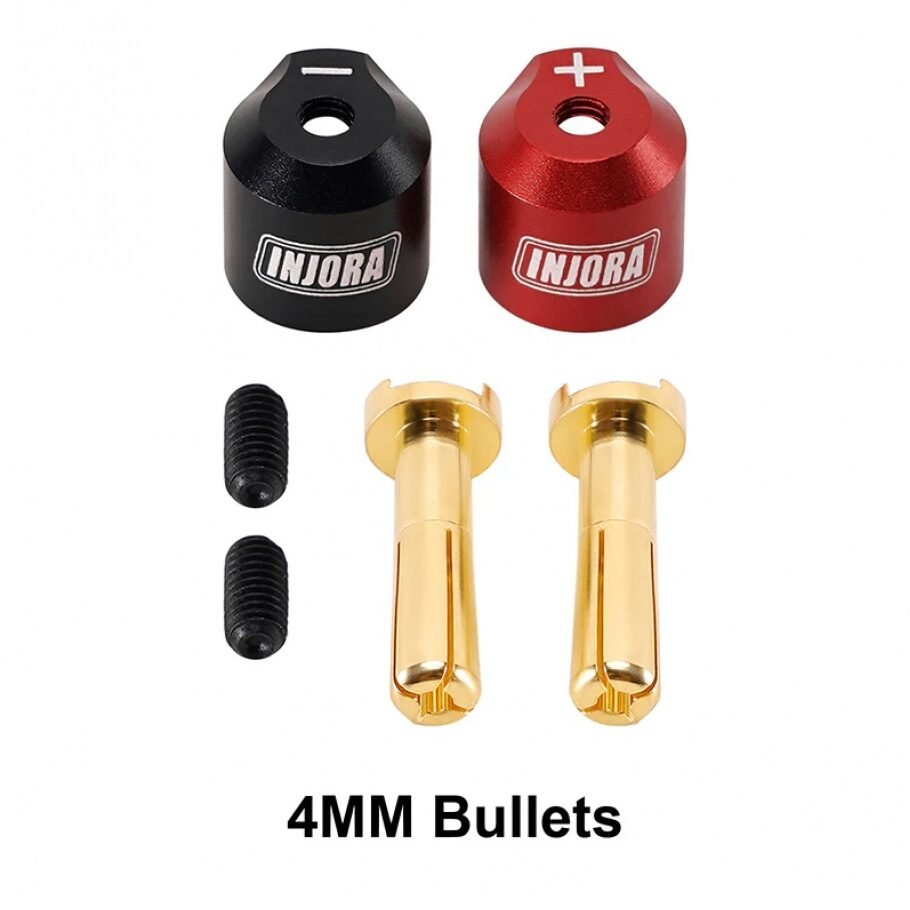 INJORA Heatsink Bullet Plug Connectors Grips with 4mm Bullets (Black, Red)