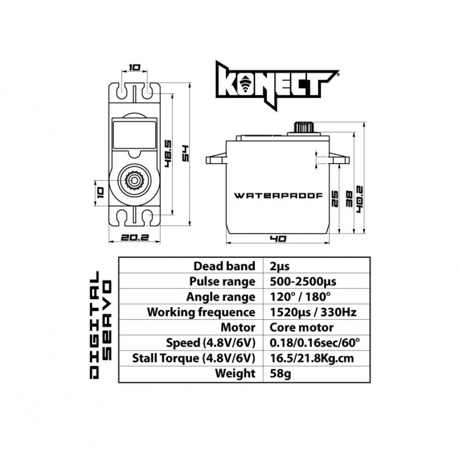 KONECT DIGITAL SERVO 21KG-0.16S WATERPROOF METAL GEARS - Image 2
