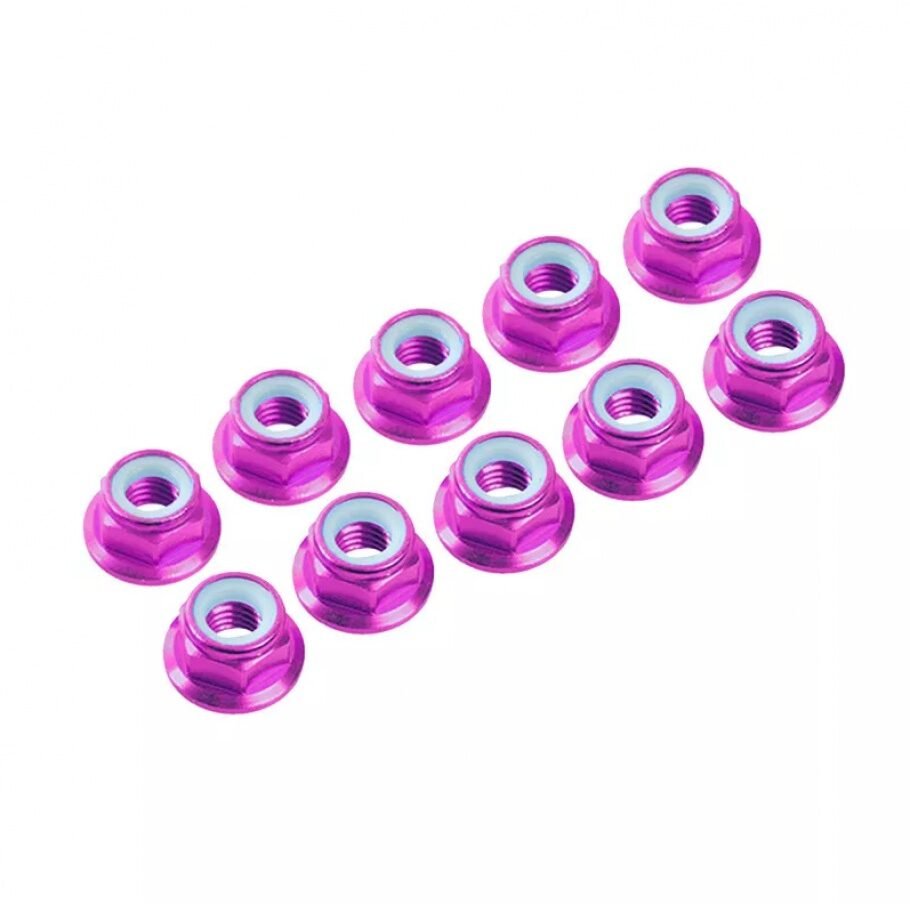 3MM. ALU. NYLON NUT W/FLANGED PINK (10pcs)