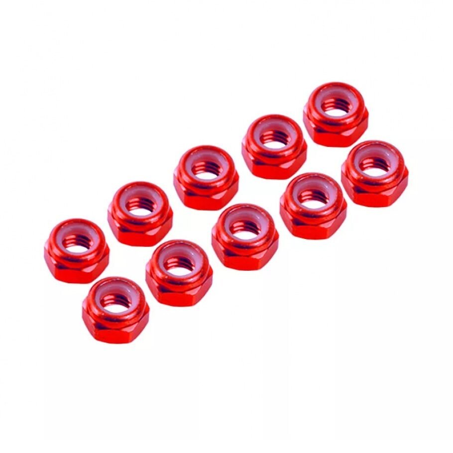4 mm. ALU. NYLON NUT RED (10 pcs)