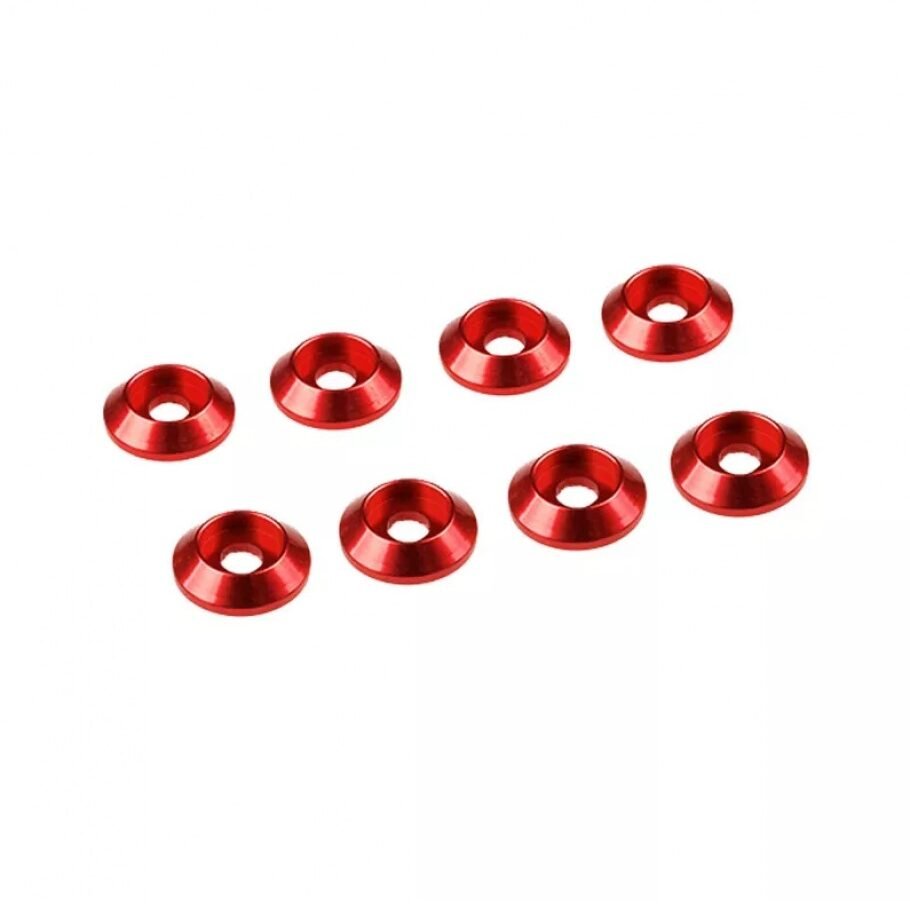 3MM ALUMINIUM CAP HEAD WASHER RED (8 pcs)