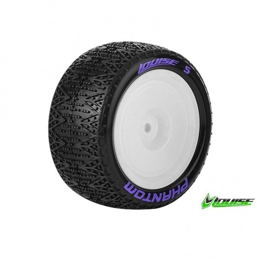 E-PHANTOM 1:10 BUGGY TIRE SET MOUNTED SUPER SOFT WHITE RIMS
