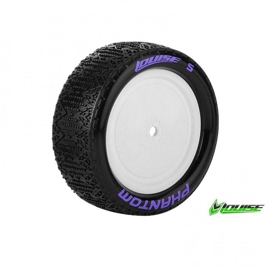 E-PHANTOM 1:10 BUGGY TIRE SET MOUNTED SUPER SOFT WHITE RIMSR