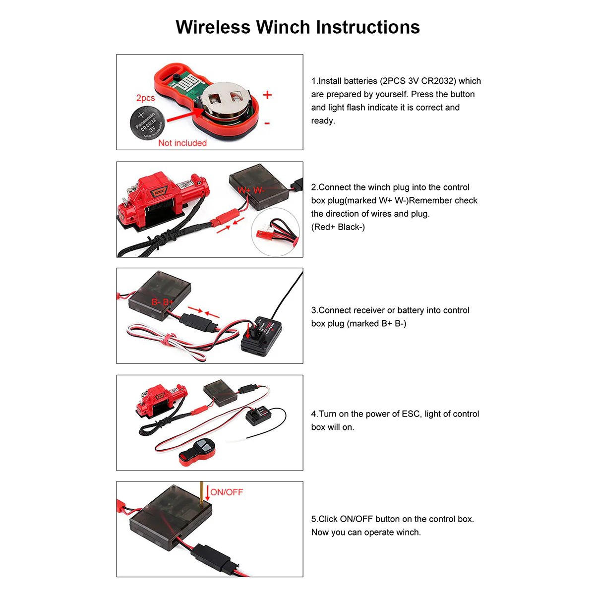 INJORA Wireless Remote Receiver Winch Controller Set for 1/10 RC Crawler - Image 7