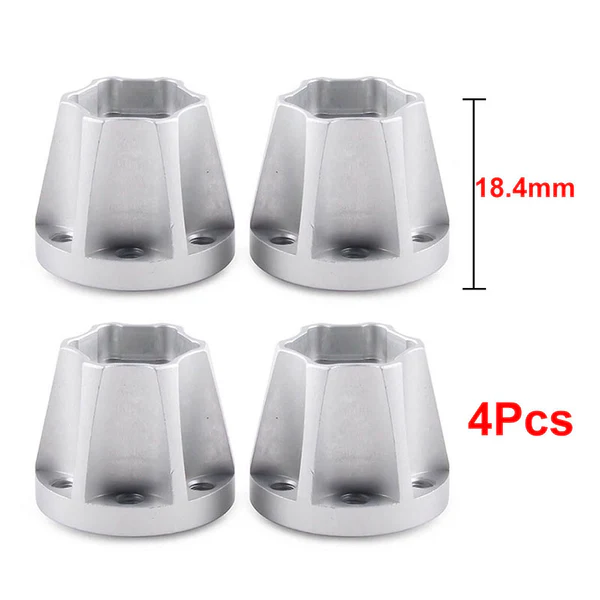 INJORA 12mm Black Aluminum Wheel Hex Hubs For 1.9" 2.2" Rims (18.4mm)(4pcs) (Silver)
