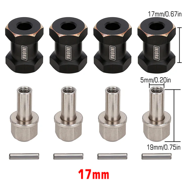 INJORA 4PCS 12mm Black Coating Brass Wheel Hex Hub Extenders for SCX10 & SCX10 II (17mm)