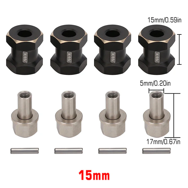 INJORA 4PCS 12mm Black Coating Brass Wheel Hex Hub Extenders for SCX10 & SCX10 II (15mm)