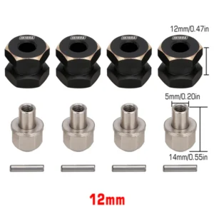 INJORA 4PCS 12mm Black Coating Brass Wheel Hex Hub Extenders for SCX10 & SCX10 II (12mm)