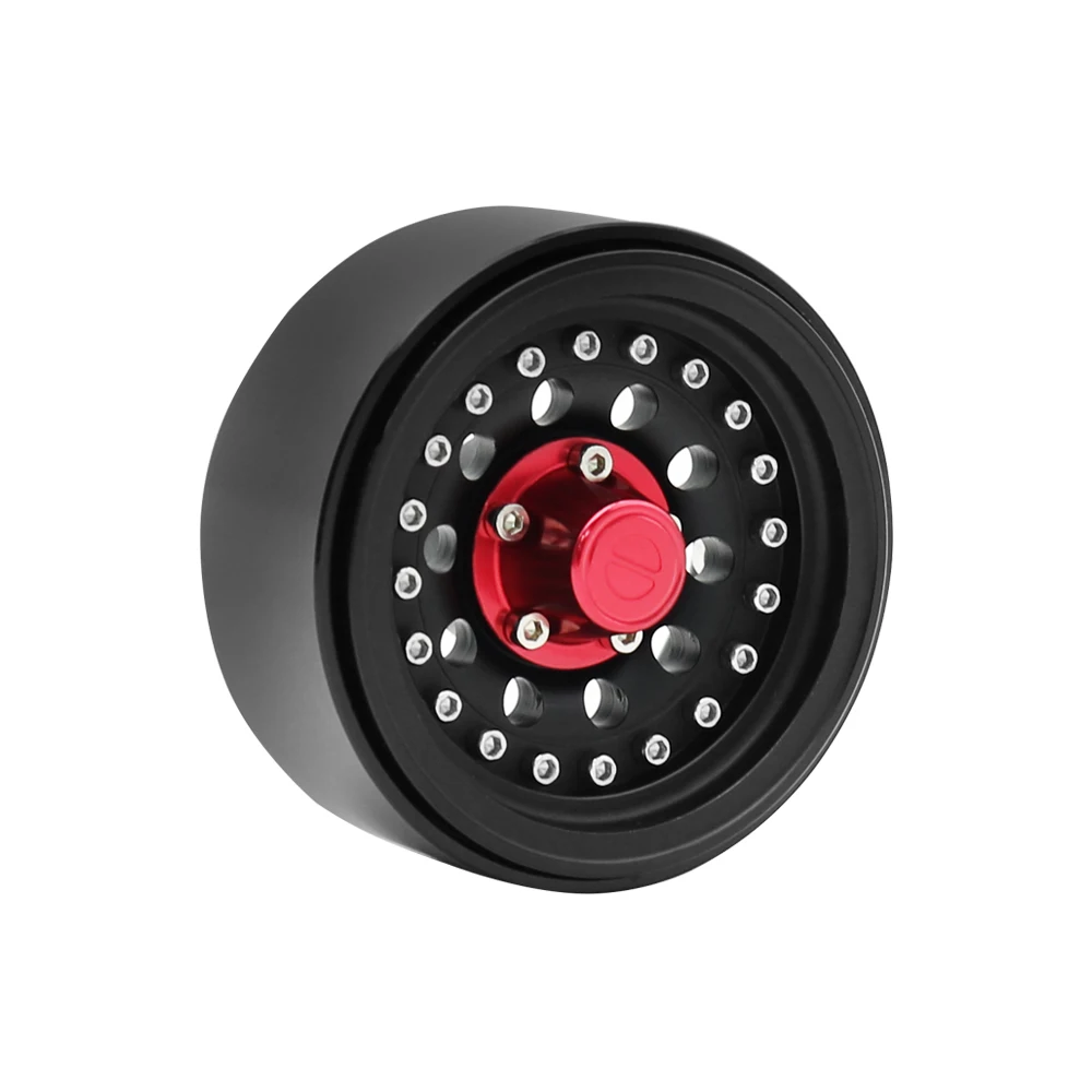 Metal Beadlock Wheels 1.9" for 1/10 RC Crawler – Black with Red Hub (Set of 4)
