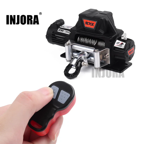 INJORA Metal Automatic Winch Wireless Remote Controller System for 1/10 RC Crawler (Black)