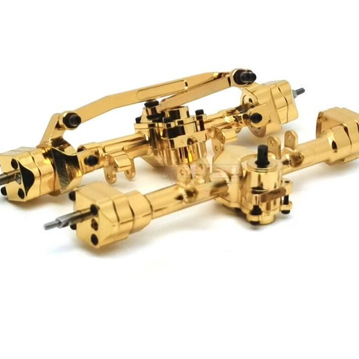 Team Raffee Co. Brass Portal Front & Rear Axle Set for 2019 Jeep Wrangler for Axial SCX24 (No wheel hubs & pins)