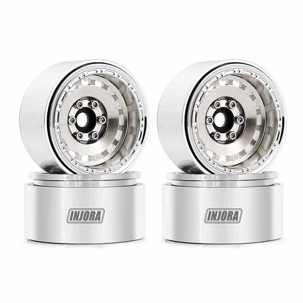 INJORA 1.9" CNC Aluminum -10mm Offset Wheels for 1/10 RC Crawlers (W1903)(Chrome)