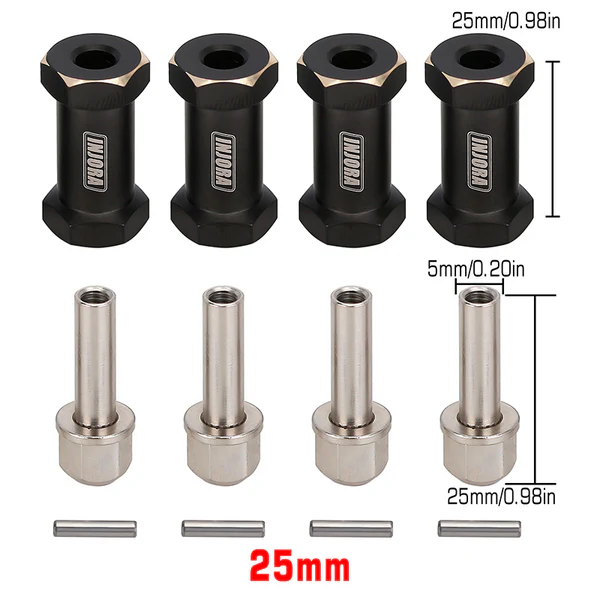 INJORA 4PCS 12mm Black Coating Brass Wheel Hex Hub Extenders (25mm)