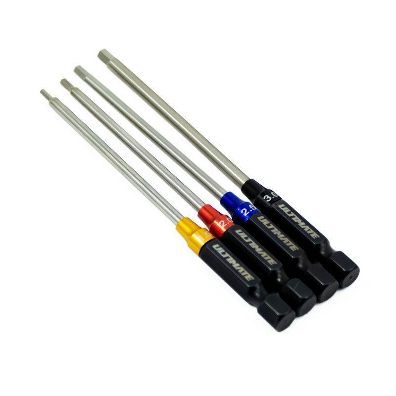POWER TOOL HEX TIPS SET w/ ID COLLAR 1.5/2.0/2.5/3.0mm x98mm