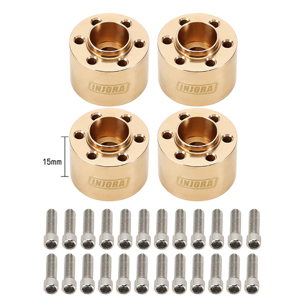 INJORA 12mm Heavy Brass Wheel Hex Hub Extenders Adapters for 1.9 2.2 Beadlock Wheel Rims (4pcs 15mm)