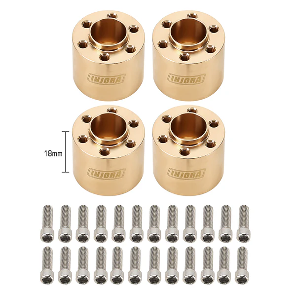 INJORA 12mm Heavy Brass Wheel Hex Hub Extenders Adapters for 1.9 2.2 Beadlock Wheel Rims (4pcs 18mm)