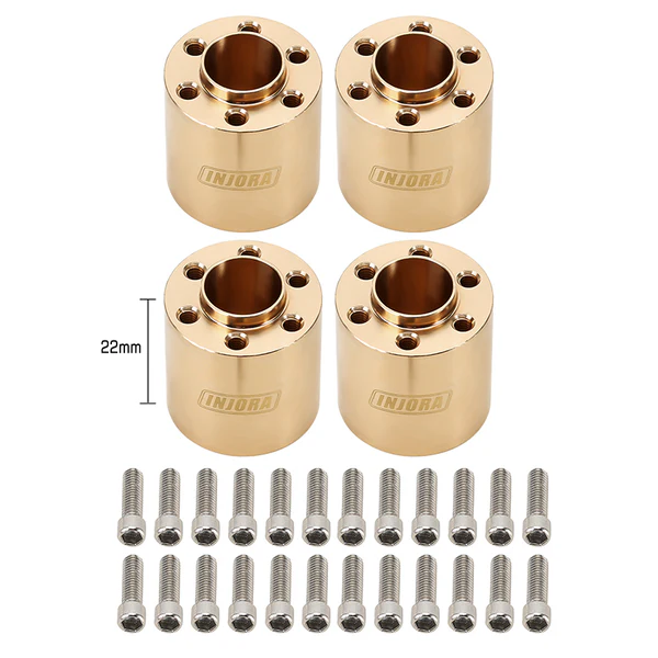 INJORA 12mm Heavy Brass Wheel Hex Hub Extenders Adapters for 1.9 2.2 Beadlock Wheel Rims (4pcs 22mm)
