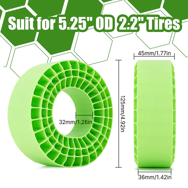 INJORA 4pcs Silicone Rubber Inserts for 132-134mm(5.25" OD) 2.2" Tires (Green) - Image 4