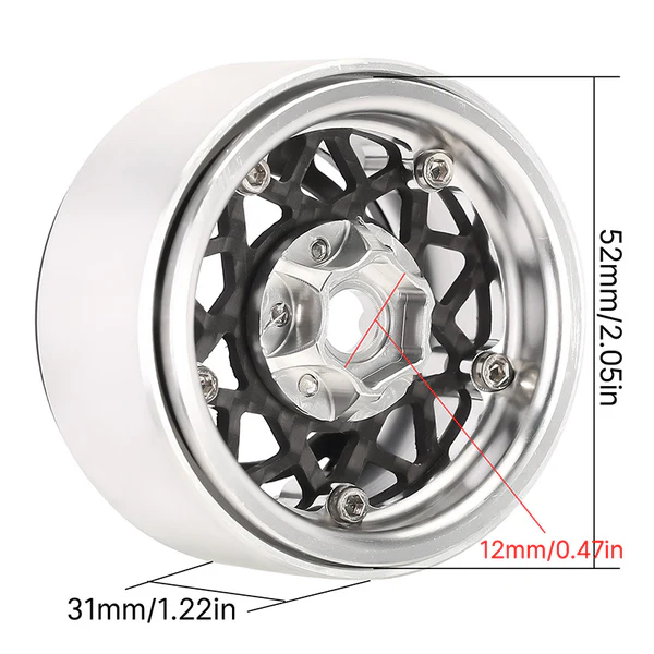 INJORA 1.9" Carbon Fiber & Aluminum -10mm Offset Wheels for 1/10 RC Crawlers (W1952) - Image 6