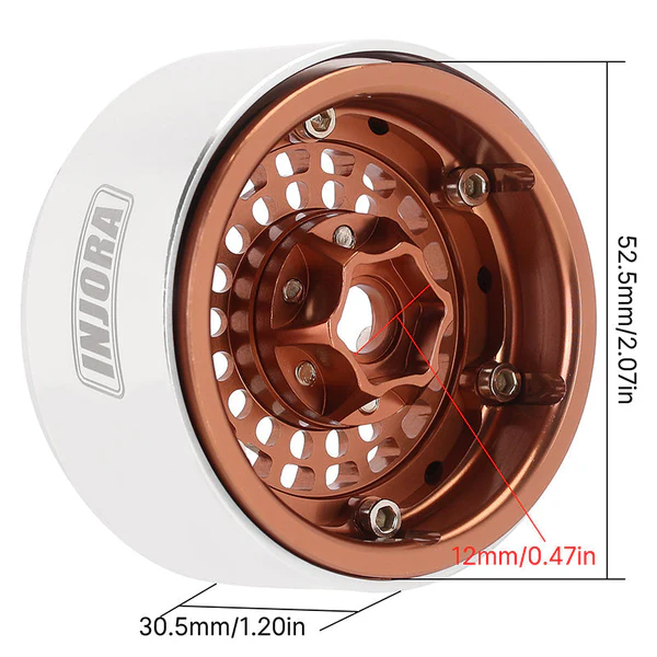 INJORA 1.9" Turbine Aluminum -10mm Offset Wheels for 1/10 RC Crawlers (W1955) (Bronze) - Image 5