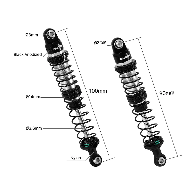 INJORA DRX Dual-Rate Spring Oil Shocks 90mm+100mm for 1/10 TRX4 SCX10 III